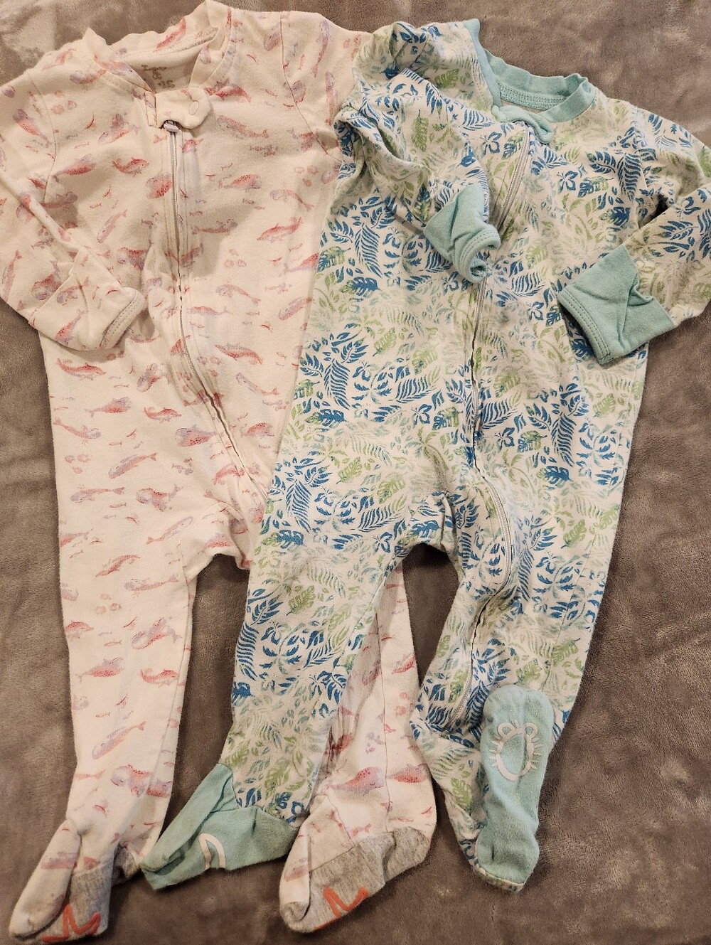Free With Bundle Baby Girls Two-Pack Footed One-Pieces - Pink & Blue, Size 6-9M